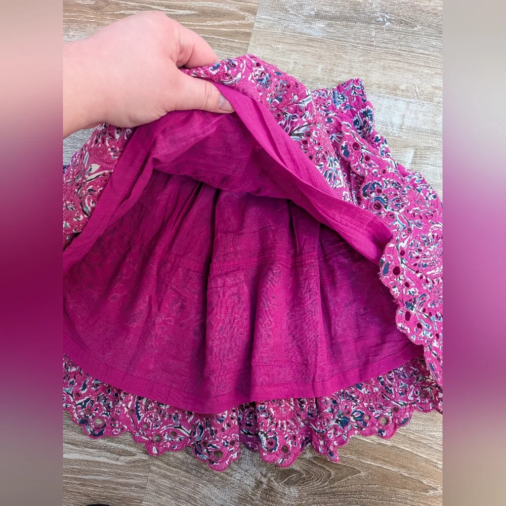 NEW Jennifer & Grace Pink Floral Embroidered Eyelet Cotton Mini Skirt Size XL